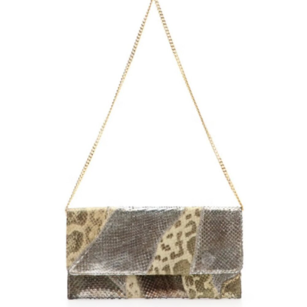 Carlos Falchi Patchwork Python Leather Front-Flap Clutch on Chain/VINTAGE - Picture 3 of 10